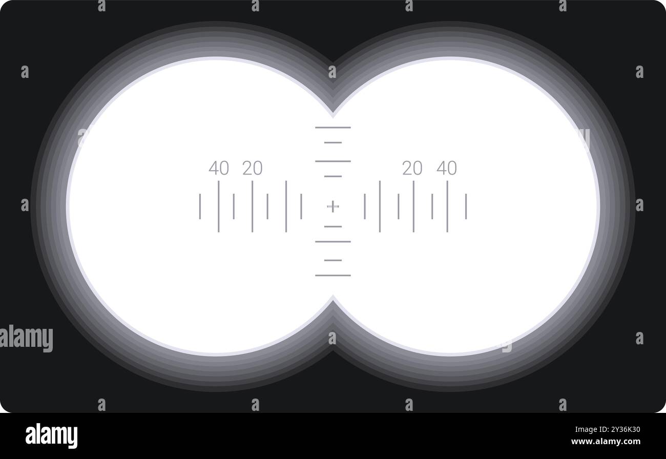 Binokulare Ansicht mit Messmarkierungen, die etwas Interessantes in der Entfernung beobachten Stock Vektor