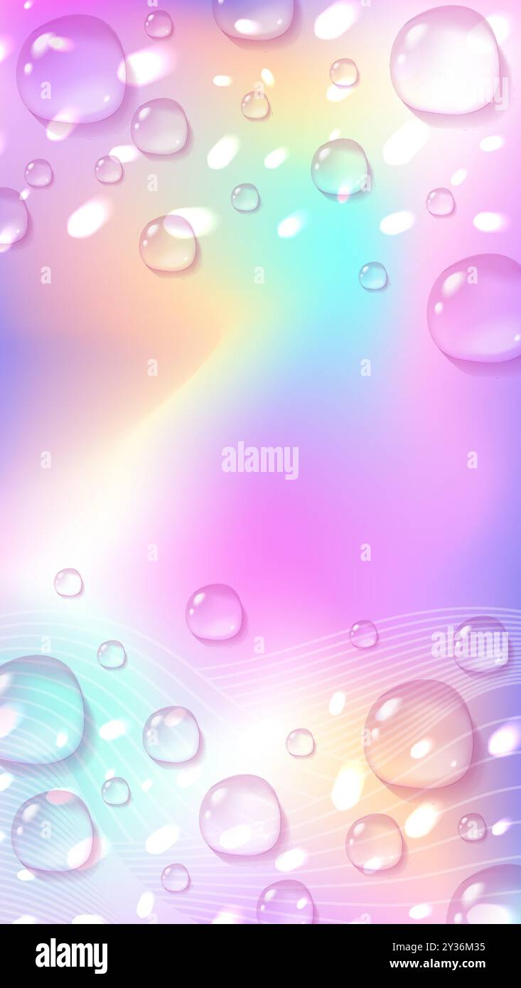 regenbogen surreale Geschichten Hintergrund mit und Tropfen. Holografisches Anime-Design. Stock Vektor