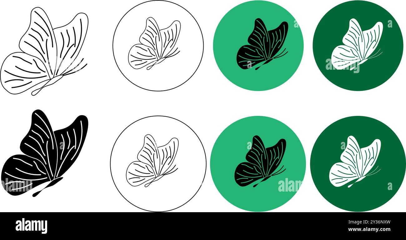 Schmetterling Symbol Knopf, Vektor, Zeichen, Symbol, Logo, Abbildung, bearbeitbarer Kontur, flache Ausführung isoliert auf weißem linearen Piktogramm Stock Vektor