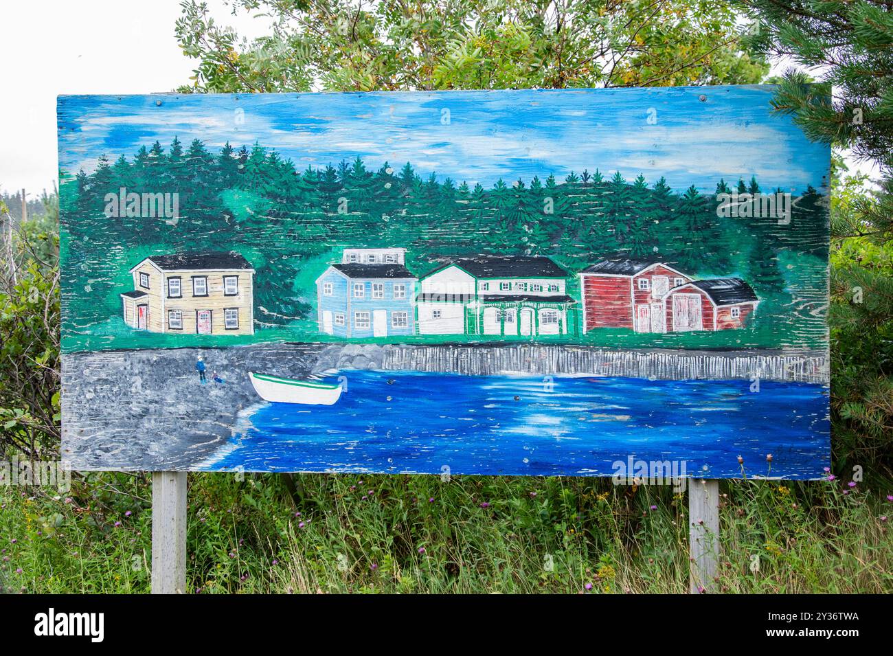 Wandgemälde des Tide Beach am Conception Bay Highway in Harbour Main, Neufundland & Labrador, Kanada Stockfoto