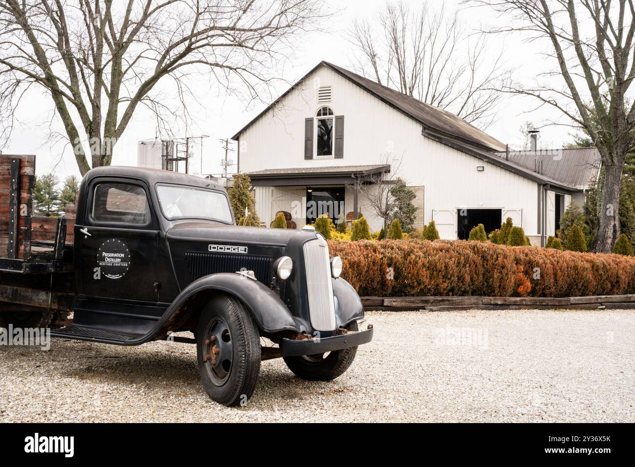 Bardstown, Kentucky - 26. Januar 2024: Blick vom historischen Bourbon Trail in Kentucky in der Preservation Distillery. Stockfoto