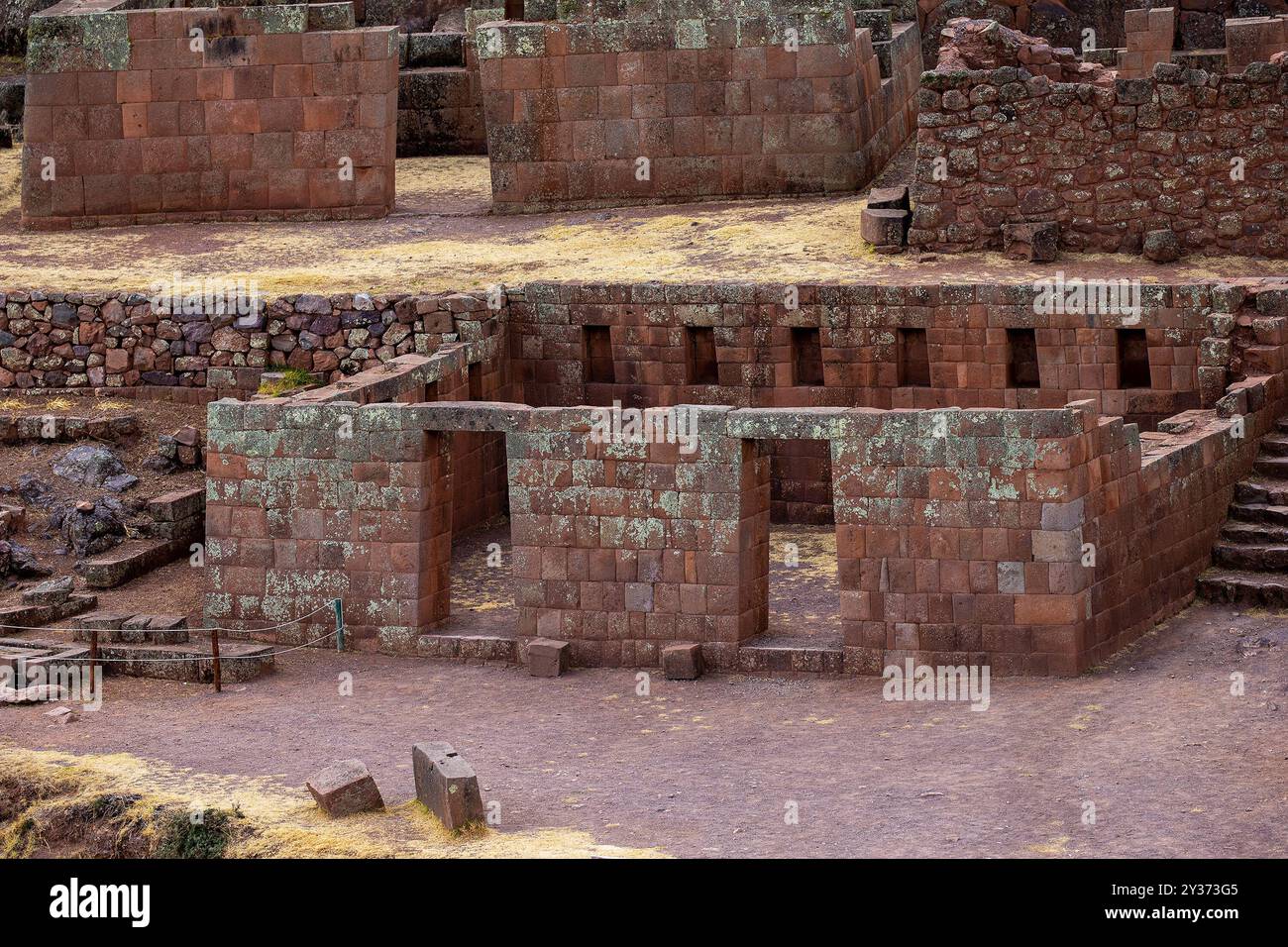 Die Ruinen von Pisac sind eine der bedeutendsten und gut erhaltenen archäologischen Stätten der Inka im Heiligen Tal Perus. Stockfoto