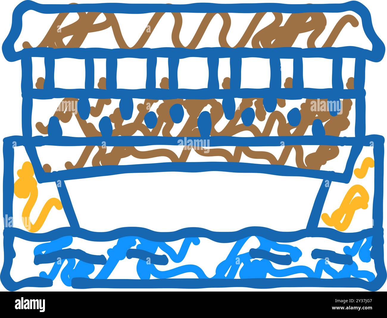 Illustration mit überdachter Brücke und Doodle-Symbol Stock Vektor