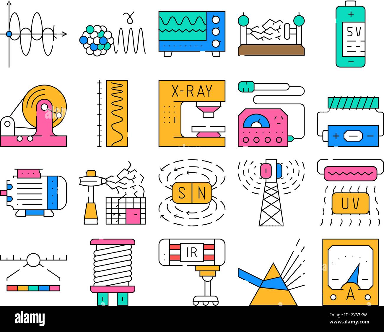 Symbole Für Elektromagnetische Physik Set Vector Stock Vektor
