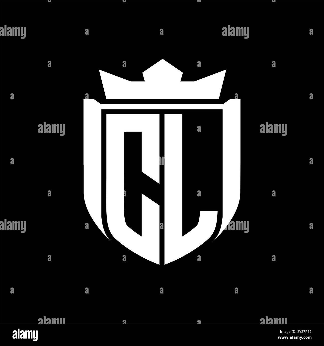 CL Letter Logo mit Schildform in Schildkrone auf schwarzem Hintergrund Stockfoto
