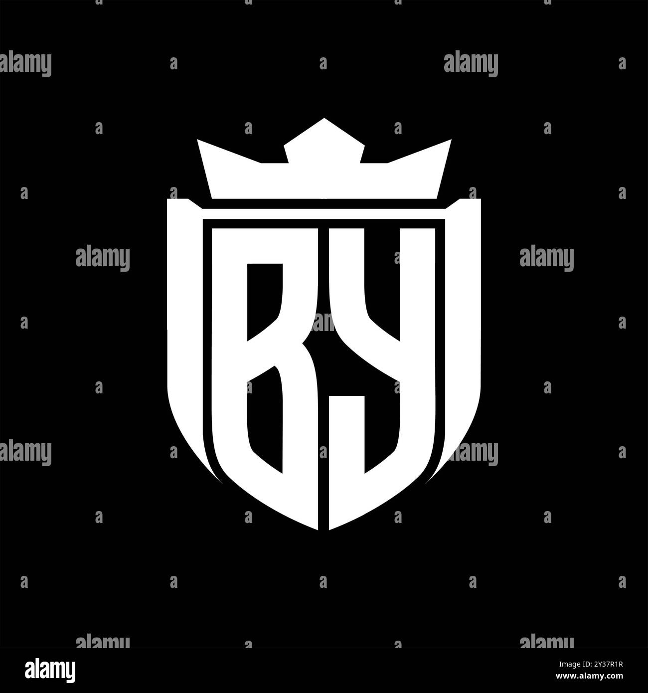 BY Letter Logo mit Schildform in Schildkrone auf schwarzem Hintergrund Stockfoto