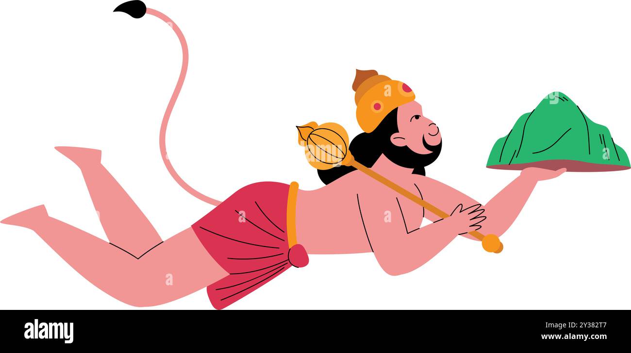 hanuman hebt den Dronagiri-Berg isoliert auf Stock Vektor
