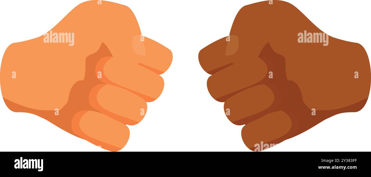 Zwei geballte Fäuste, die einander gegenüberstehen, werden gleich schlagen, in dieser Abbildung über Konfrontation Stock Vektor