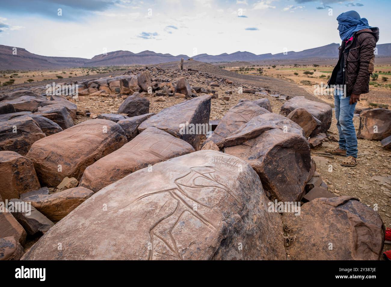 petroglyph, Ait Ouazik Rock Depot, spätneolithisch, Marokko, Afrika Stockfoto