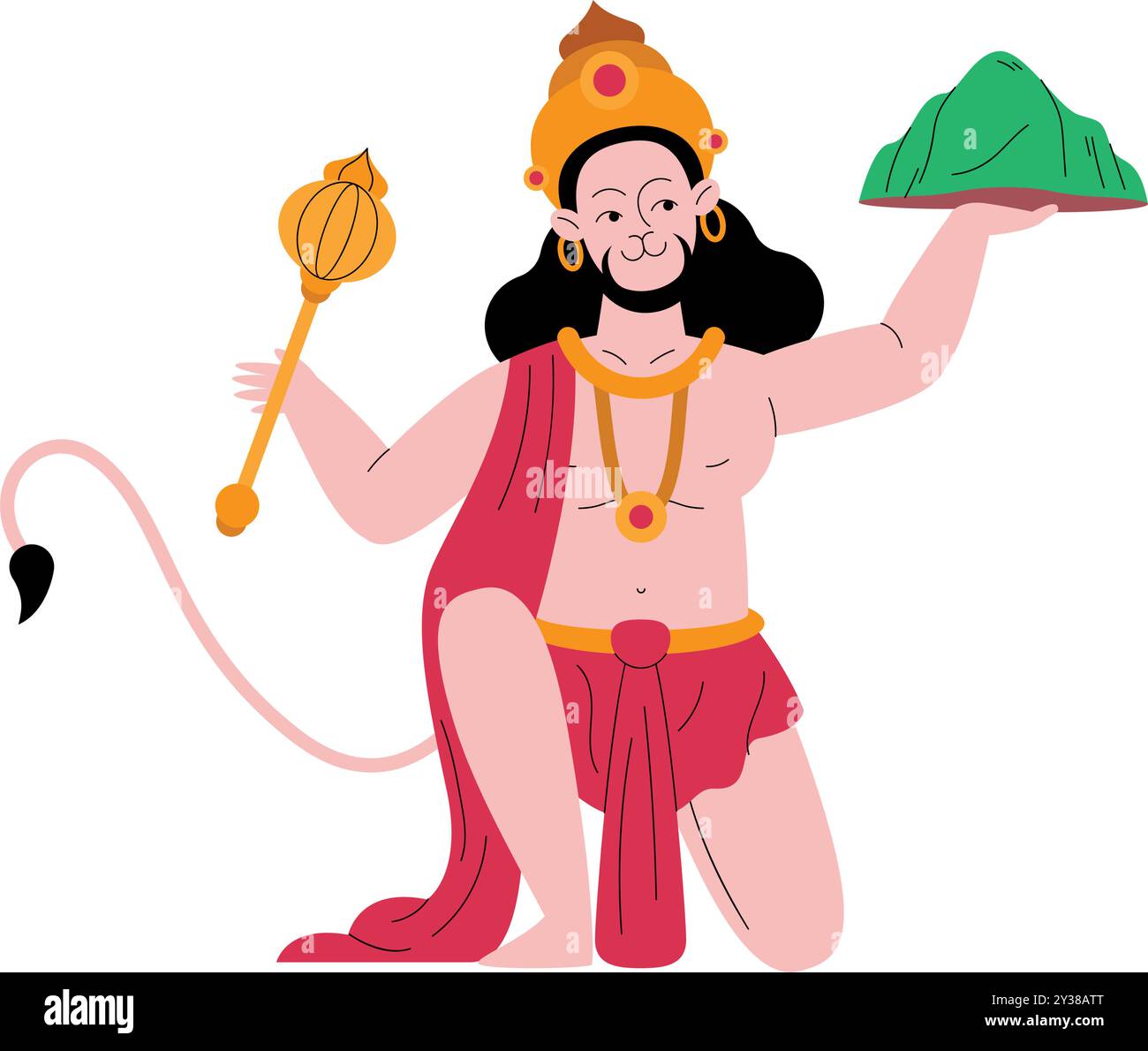 indischer Gott hanuman mit Berg isoliert Stock Vektor