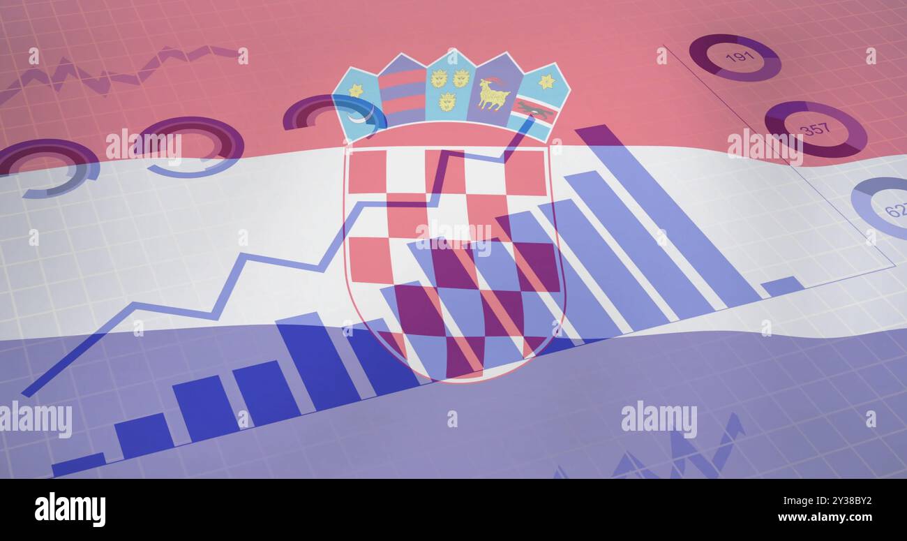 Kroatische Flagge mit Finanzdaten Diagramme und Diagramme Bild Stockfoto