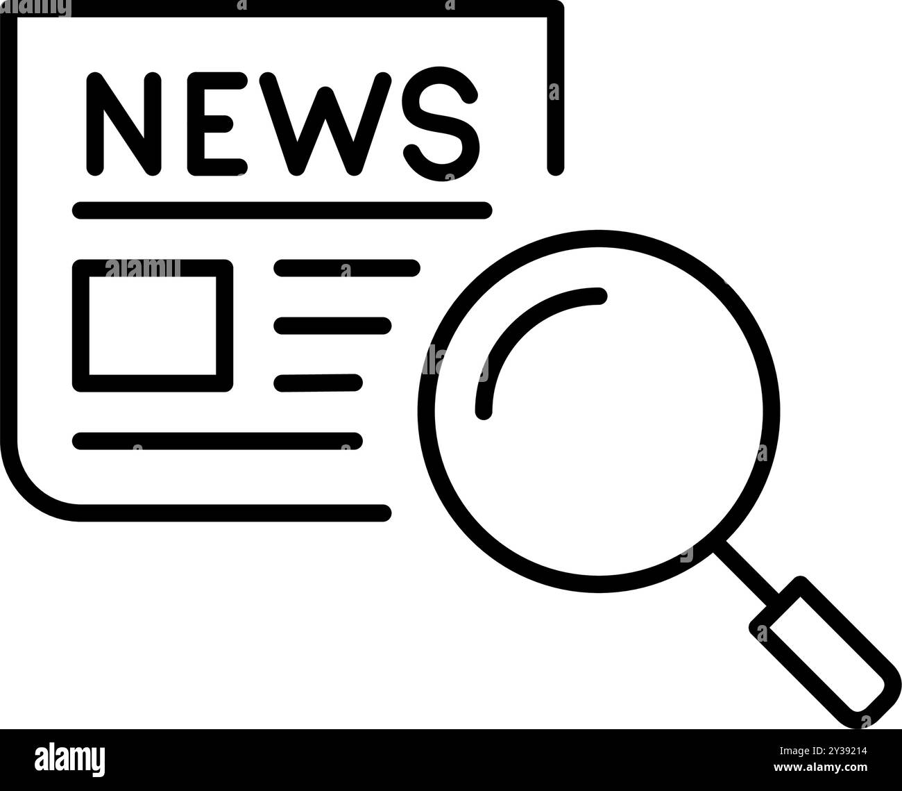 Zeitung und Lupe. Informieren Sie sich über Nachrichten, Journalistenuntersuchungen und Fakten. Pixelperfektes, bearbeitbares Konturvektorsymbol Stock Vektor