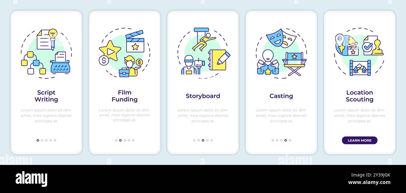 Bildschirm der Movie Pre-Production Onboarding Mobile App Stock Vektor