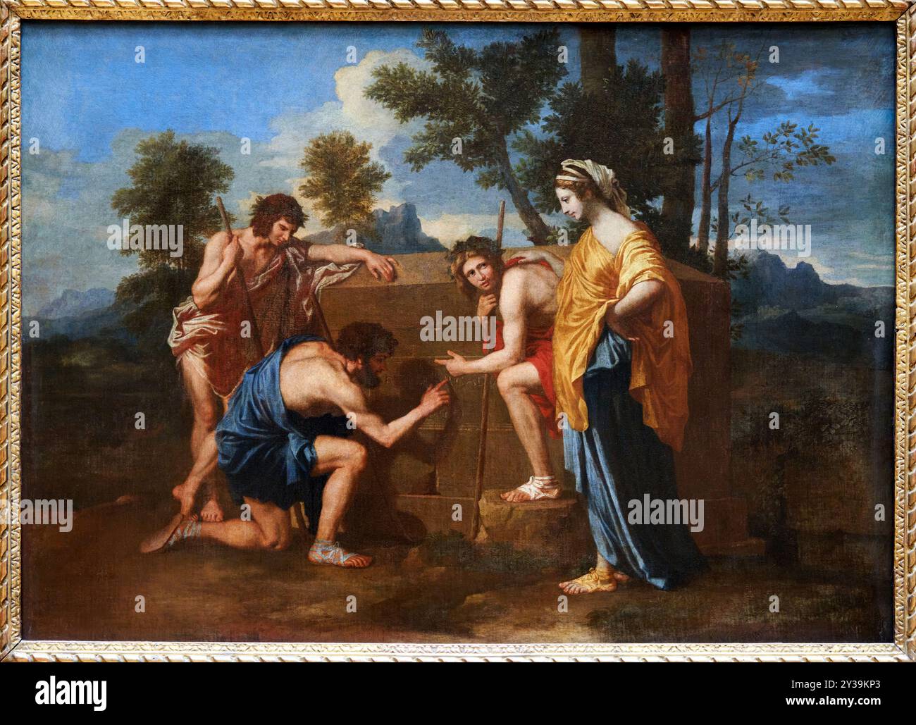 Die Arcadian Shepherds, auch bekannt als et in Arcadia Ego, Öl auf Leinwand, um 1638–1640, Nicolas POUSSIN, Les Andelys, 1594 - Rom (Italie), 1665, Mus Stockfoto