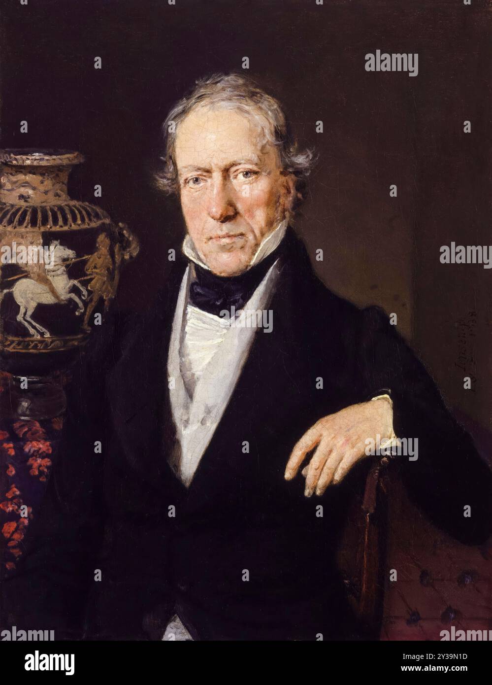 William Martin Leake (1777–1860), englischer Soldat, Spion, Topograf, Diplomat antiquarischer und numismatischer Porträtmalerei in Öl auf Leinwand von Christian Albrecht Jensen, 1838 Stockfoto