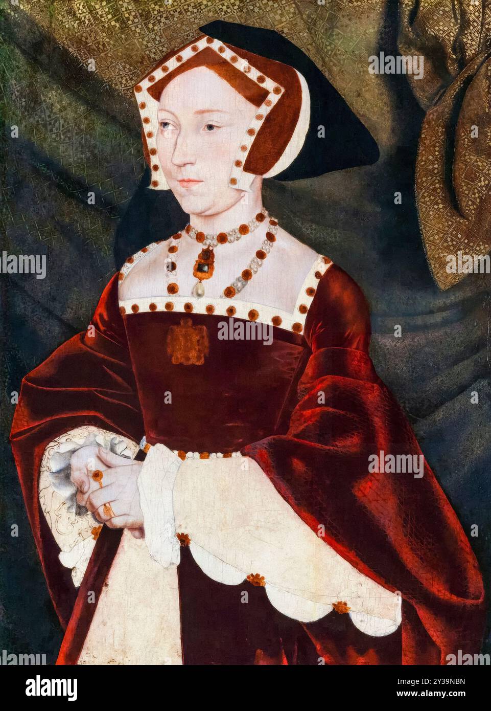 Jane Seymour (ca. 1508–1537), Königin von England als dritte Ehefrau von König Heinrich VIII., Porträtmalerei in Öl auf Tafel nach Hans Holbein dem Jüngeren, um 1537 Stockfoto