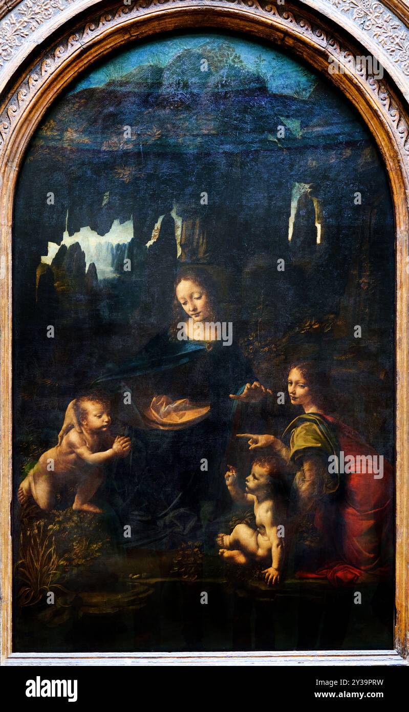 Die Jungfrau der Felsen, Öl auf Platte auf Leinwand, um 1483-1490, Léonard de VINCI, Vinci (près de Florence), 1452 - Amboise (Frankreich), 151 Stockfoto