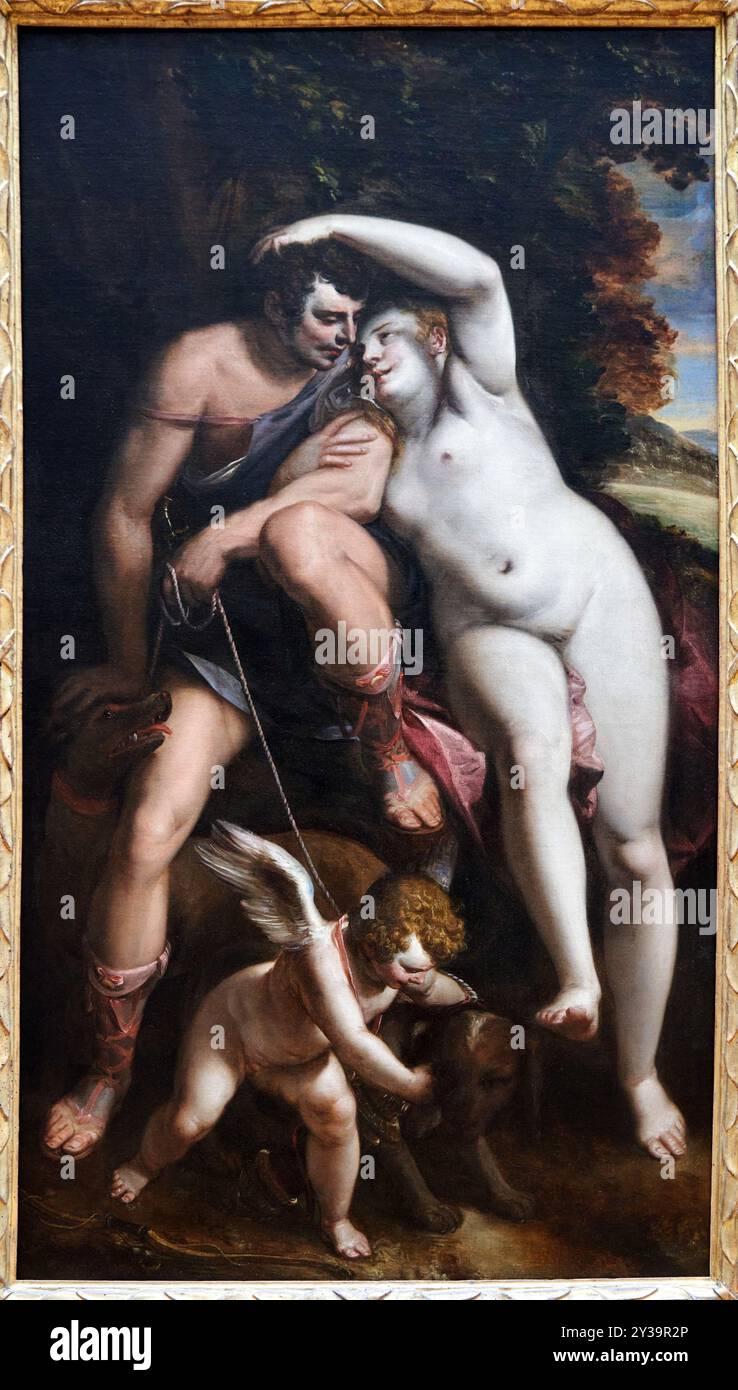 Venus und Adonis, Öl auf Leinwand, ca. 1560-1565, Luca CAMBIASO, Moneglia (région de Gênes), 1527 - El Escorial (Espagne), 1585, Musée du Louvre, Pari Stockfoto