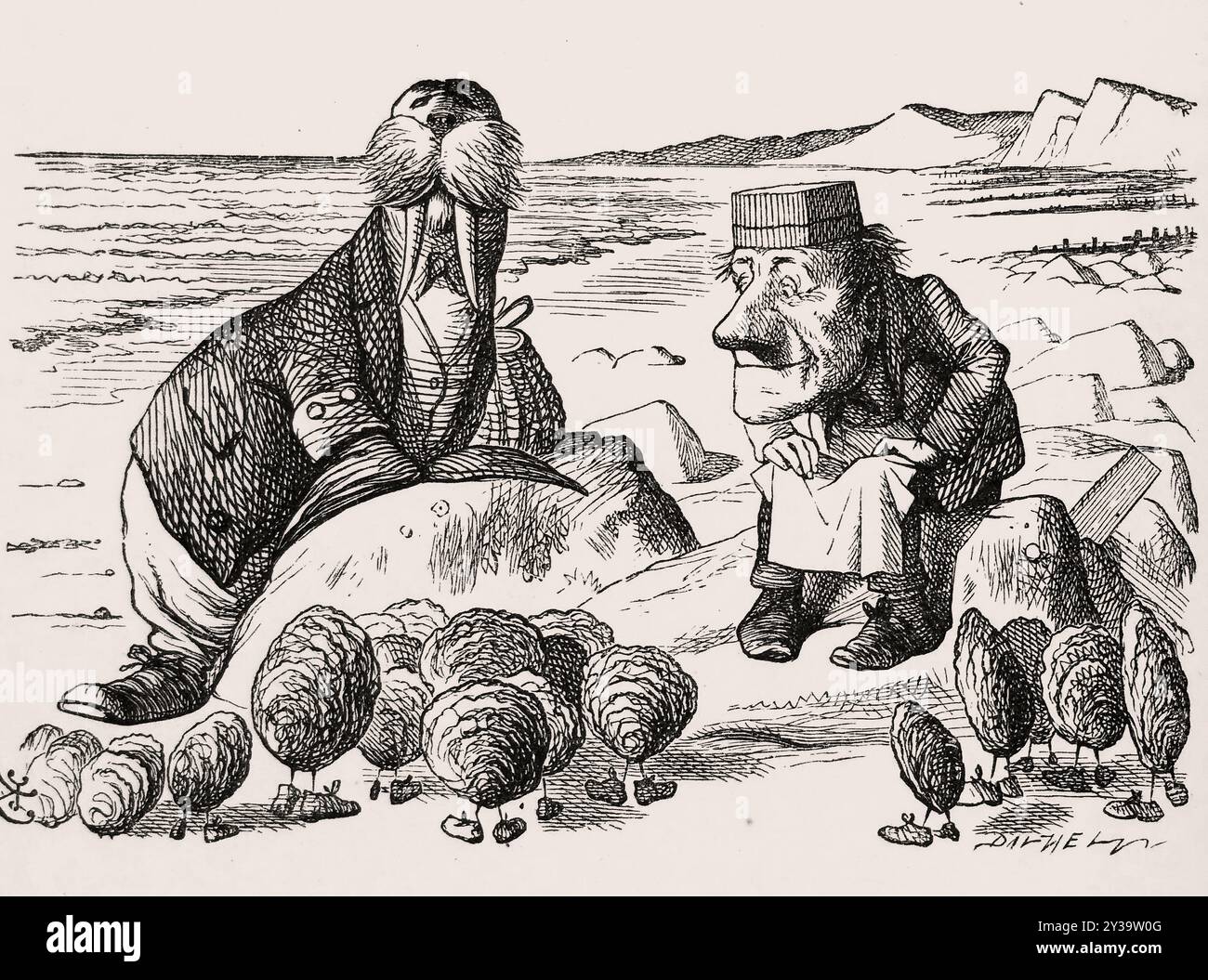 Lewis Carrol - der Walrus der Zimmermann und die Austern Kunst von John Tenniel für Through the Looking Glass by Lewis Carroll 1872 Stockfoto