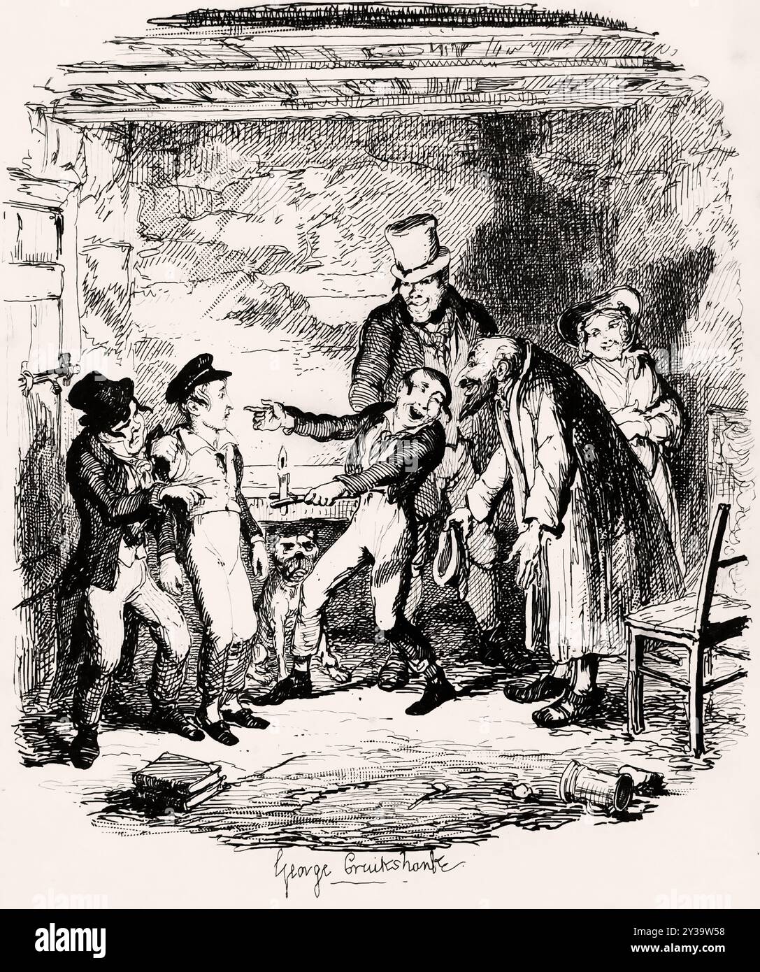 'Oliver's Empfang von Fagin und den Jungs.' Von 'Oliver Twist' von Boz (Charles Dickens). Vol. 1. London: Richard Bentley, 1838. Erste Ausgabe Stockfoto