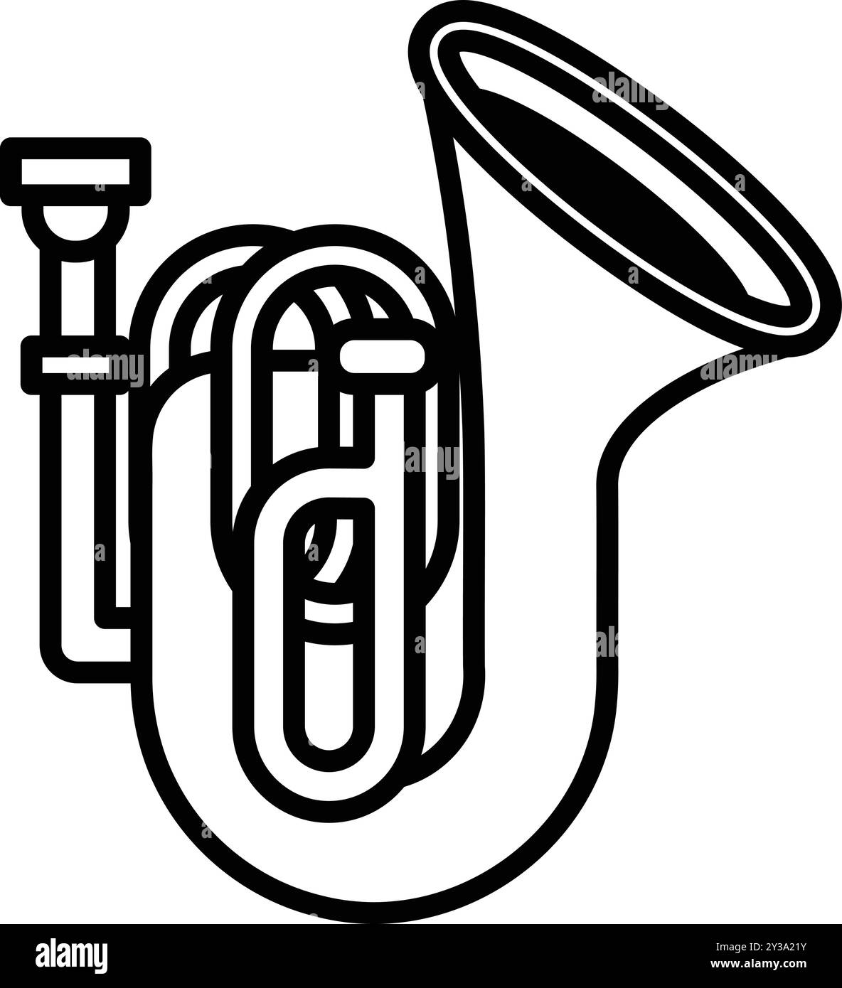 Illustration eines Tuba-Musikinstruments im Linienzeichnungsstil. Stock Vektor