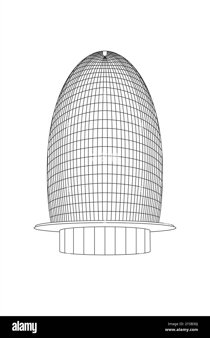 Das Weltstadthaus, das ein Kaufhaus in Köln beherbergt. Abbildung mit schwarzer Linie. Entworfen von Renzo Piano Stock Vektor