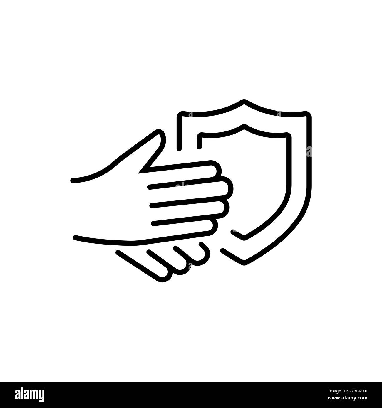 Schild und Handschuhe Symbol, Handhautschutz, dermatologisch getestet, Symbol auf weißem Hintergrund. Stock Vektor