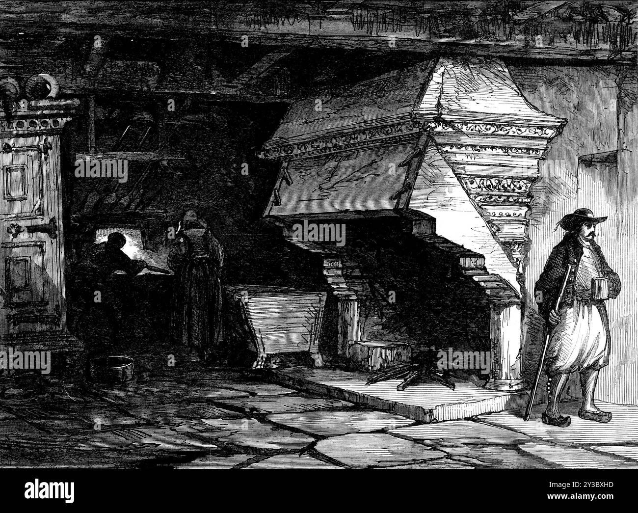 Der alte Schornstein, die Zeit von Franz I., Morlaix, Bretagne, 1871. "Der kleine Seehafen von Morlaix im Departement Finisterre wird... eine sehr gute Vorstellung von der bretonischen Architektur sowie von den Gewohnheiten und dem Aussehen der einfachen Bauernschaft vermitteln... Morlaix besitzt den dauerhaften Charme der Lage, der glücklicherweise nicht modernisiert oder auf das utilitaristische Muster reduziert werden kann." Aus Illustrated London News, 1871. Stockfoto