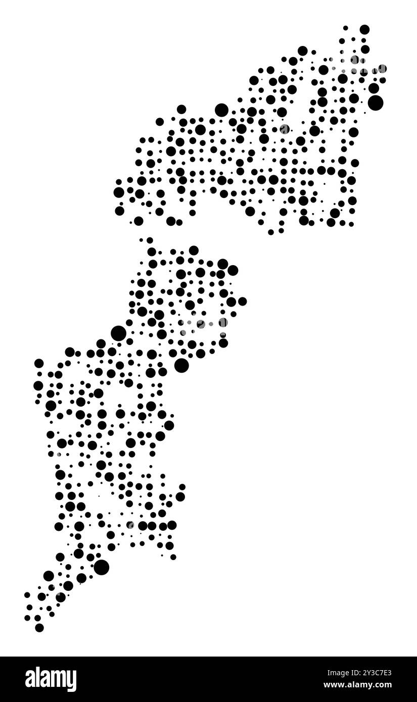 Symbolkarte des Bundeslandes Burgenland (Österreich) mit einem Muster zufällig verteilter schwarzer Kreise unterschiedlicher Größe Stock Vektor