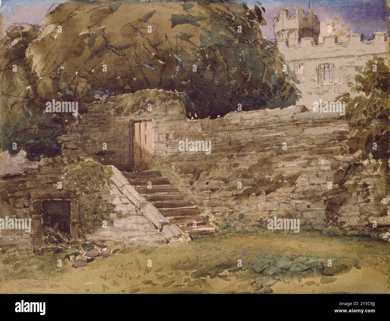 Haddon Hall, River Steps, 1845. Weitere Informationen: Haddon Hall, Derbyshire. Stockfoto