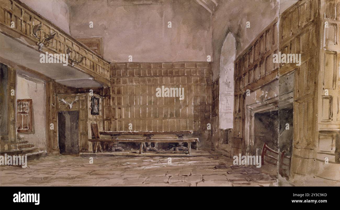 Die große Halle, Haddon Hall, 1830er Jahre. Weitere Informationen: Haddon Hall, Derbyshire. Stockfoto