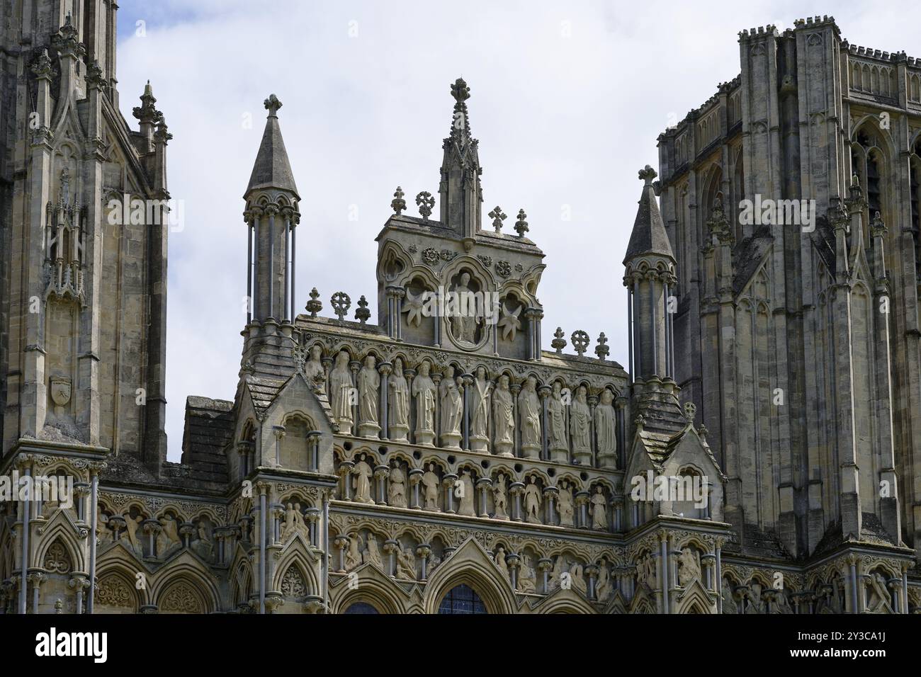 Detail, Fassade, Wells Cathedral, Wells, England, Großbritannien Stockfoto