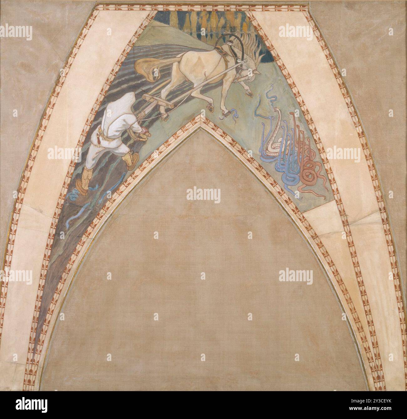 Ilmarinen pflügt das Viper-Feld, skizziert für die Kuppelfresken des Finnischen Pavillons auf der Pariser Weltausstellung 1900, 1899. Stockfoto