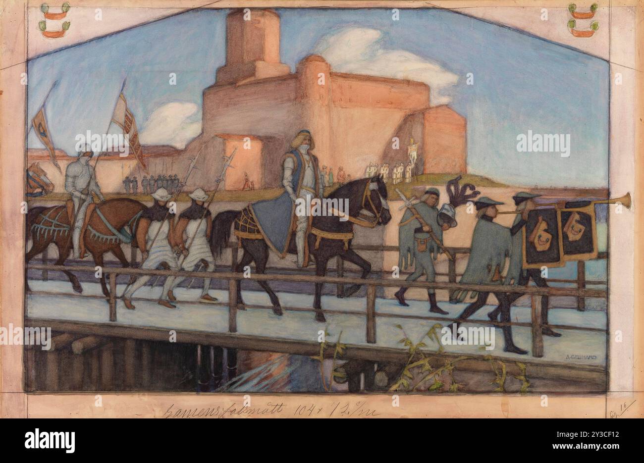 Kaarle Knuutinpojas Abreise von Viipurinlinna, 1900-1905. Karl Knutsson, König von Norwegen und Schweden, verlässt die Burg Vyborg (in Wyborg, Russland). Stockfoto