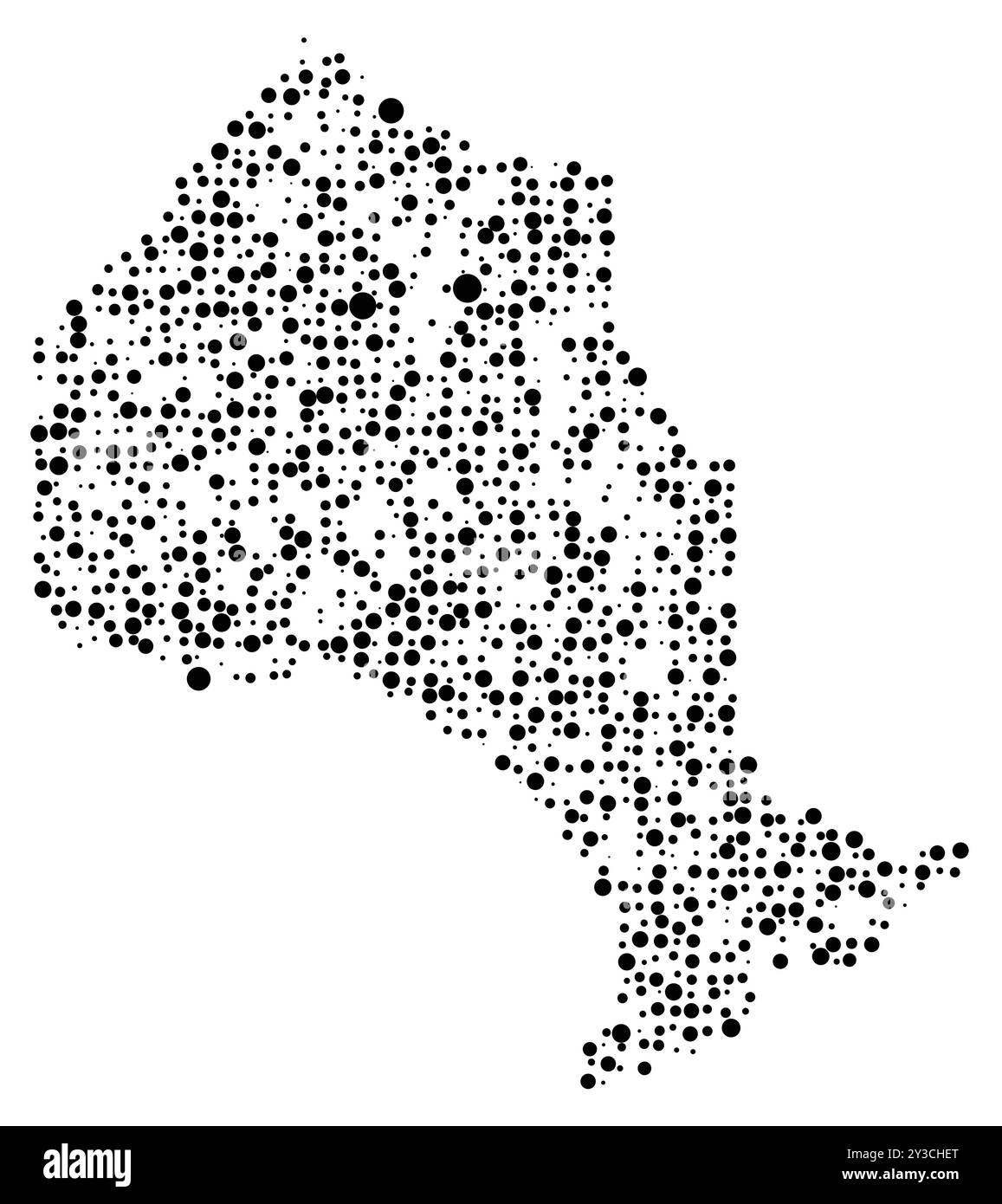 Symbolkarte der Provinz Ontario (Kanada), die das Gebiet mit einem Muster zufällig verteilter schwarzer Kreise unterschiedlicher Größe zeigt Stock Vektor