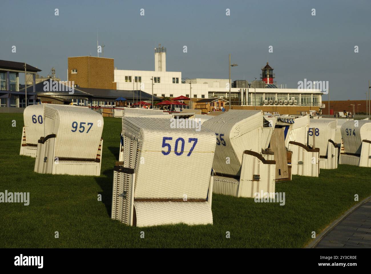 Liegestühle in Buesum, Schleswig-Holstein, Deutschland, Europa Stockfoto