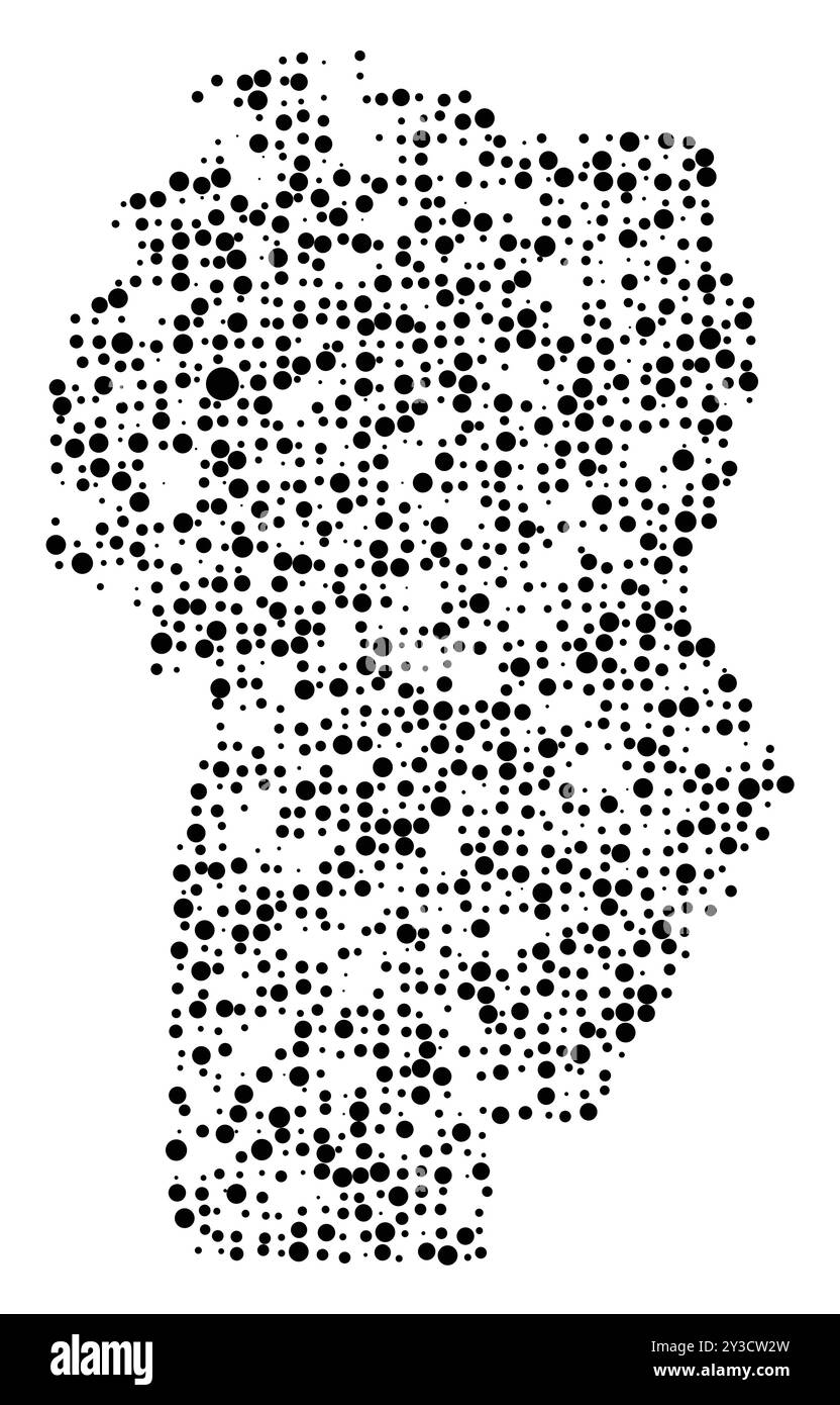 Symbolkarte der Provinz Cordoba (Argentinien), die das Gebiet mit einem Muster zufällig verteilter schwarzer Kreise unterschiedlicher Größe zeigt Stock Vektor