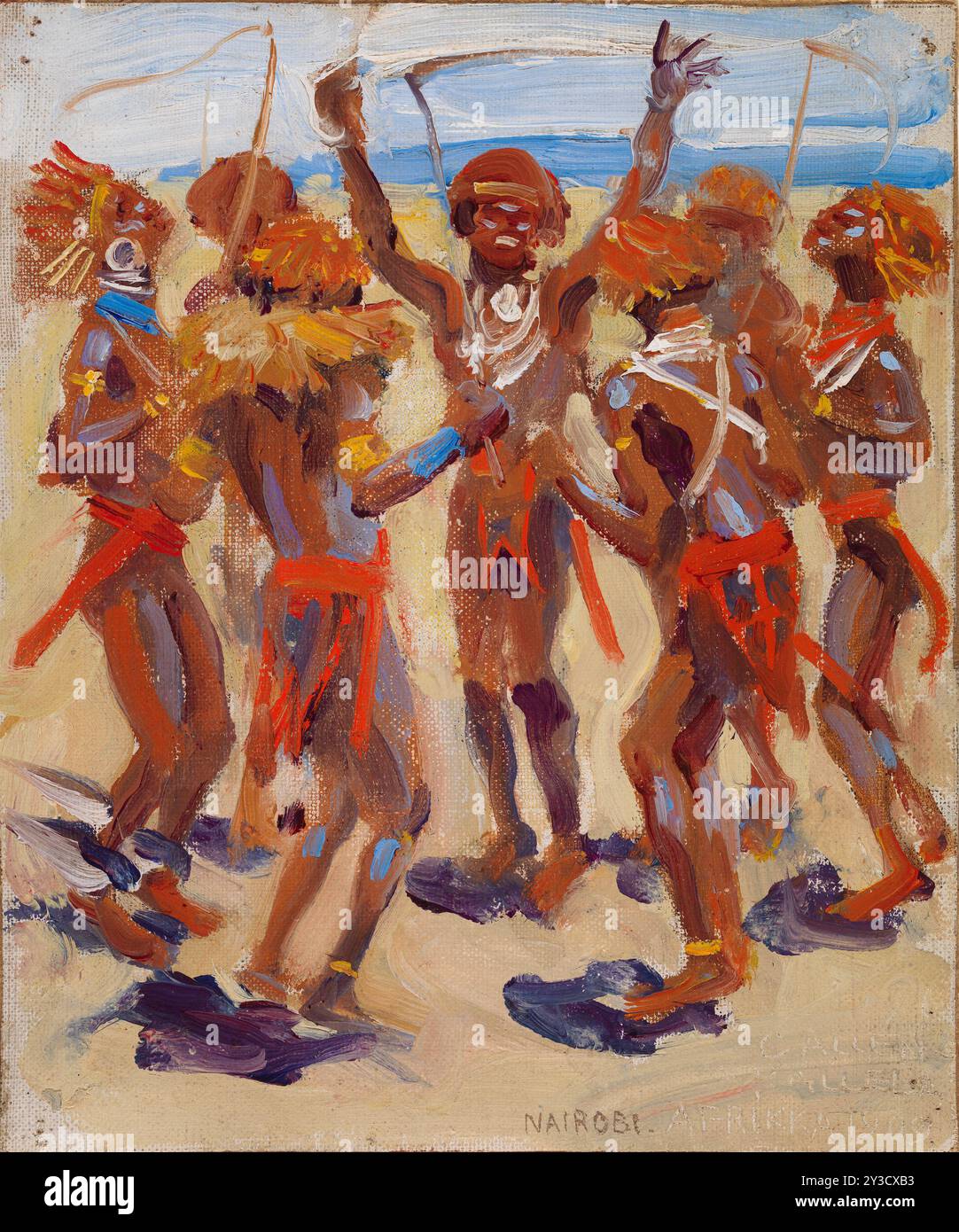 Tanzende Kikuyu-Krieger, 1909. Stockfoto