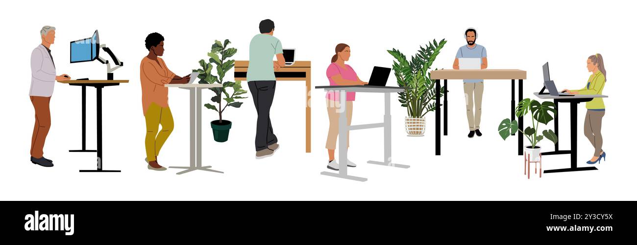 Vielfältige Geschäftsleute, die an einem Laptop arbeiten Stock Vektor