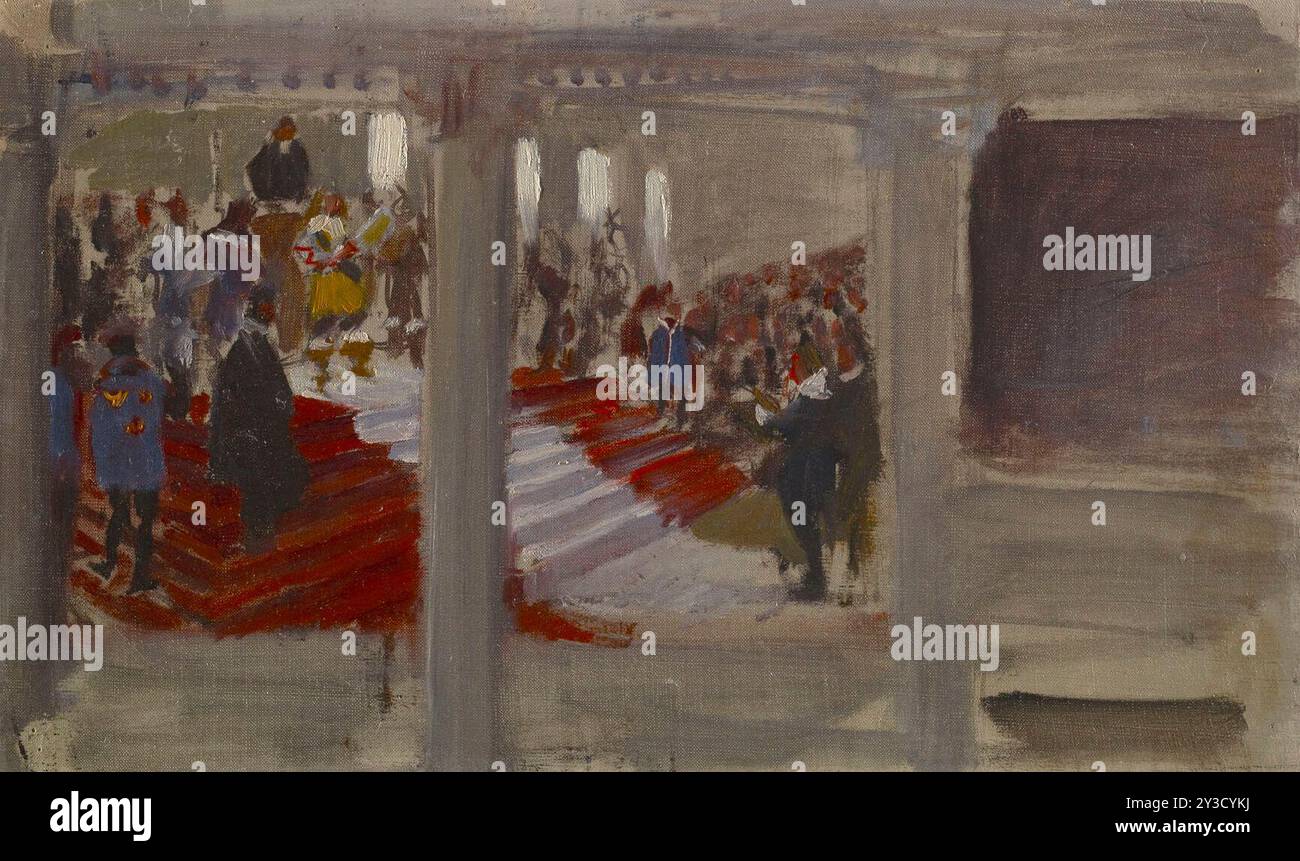 Die Eröffnung der Universität, eine Probe für die Wandmalerei des Bankettsaals der Universität Helsinki, 1915. Stockfoto