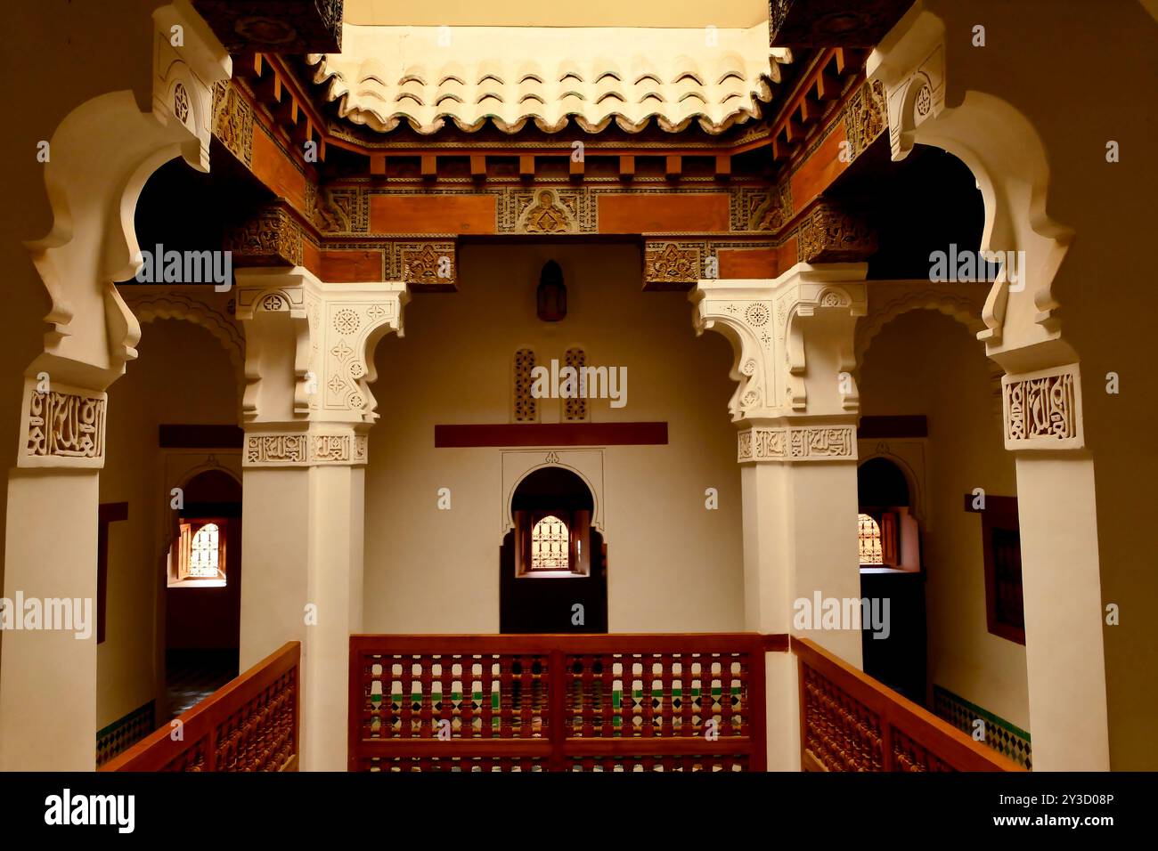 Ben Youssef Madrasa, Meisterwerk islamischer Kunst und Architektur Marrakesch, Kaiserstadt Marokko, Stockfoto