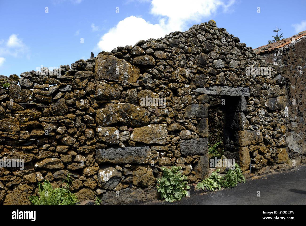 Ruine eines Lavasteinhauses auf Graciosa Stockfoto
