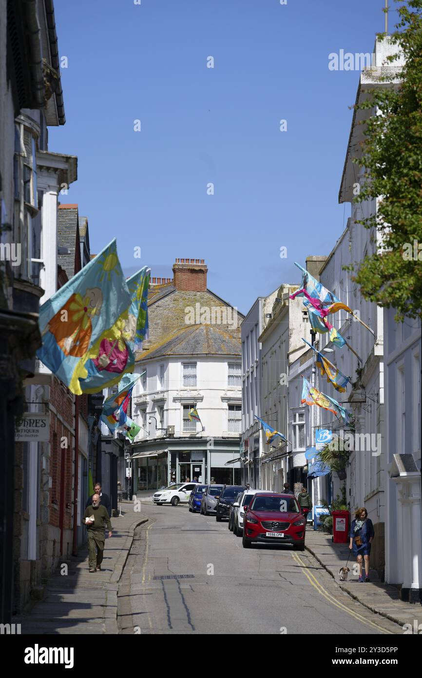 Chapel Street, Gasse in der Altstadt, Penzance, England, Großbritannien Stockfoto