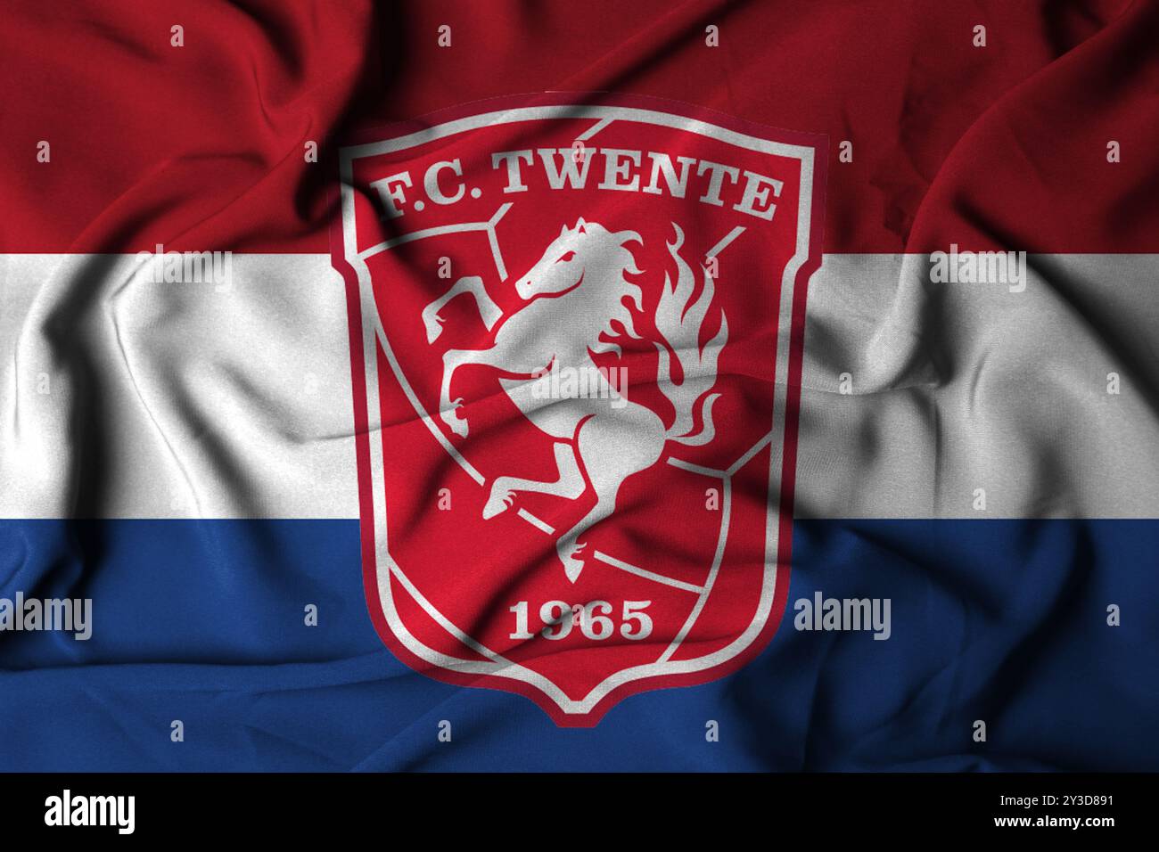 Pringsewu, Lampung 13. September 2024 Flaggenlogo Textur Selective Focus FC Twente, niederländischer Fußballverein. 3D-Abbildung Stockfoto