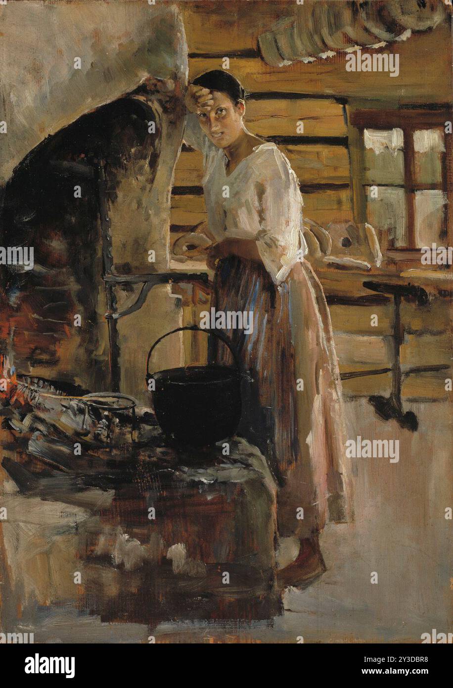 Frau, die Whitefish kocht; Frau, die Fisch grillt, 1886. Stockfoto