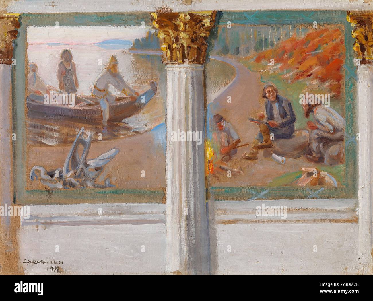 L&#xf6;nnrot und Lyriksänger, Skizze für ein Wandgemälde im Bankettsaal der Universität Helsinki, 1912. Stockfoto