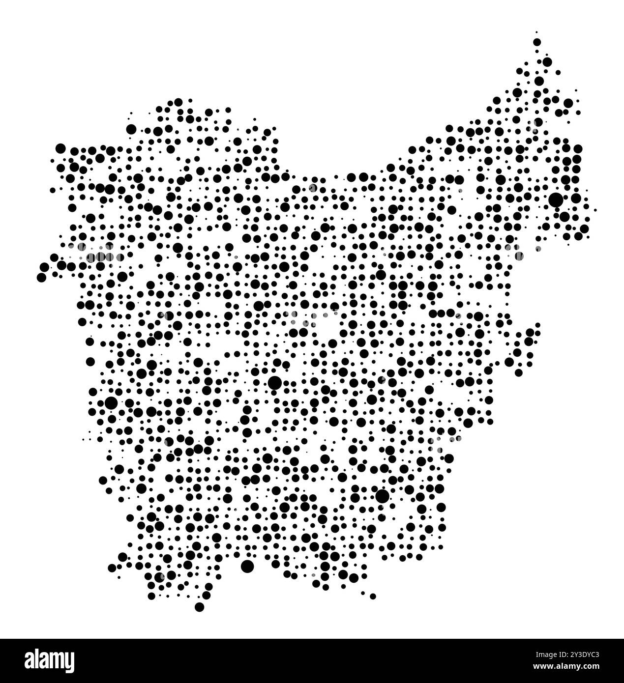 Symbolkarte der Provinz Ostflandern (Belgien), die das Gebiet mit einem Muster zufällig verteilter schwarzer Kreise unterschiedlicher Größe zeigt Stock Vektor