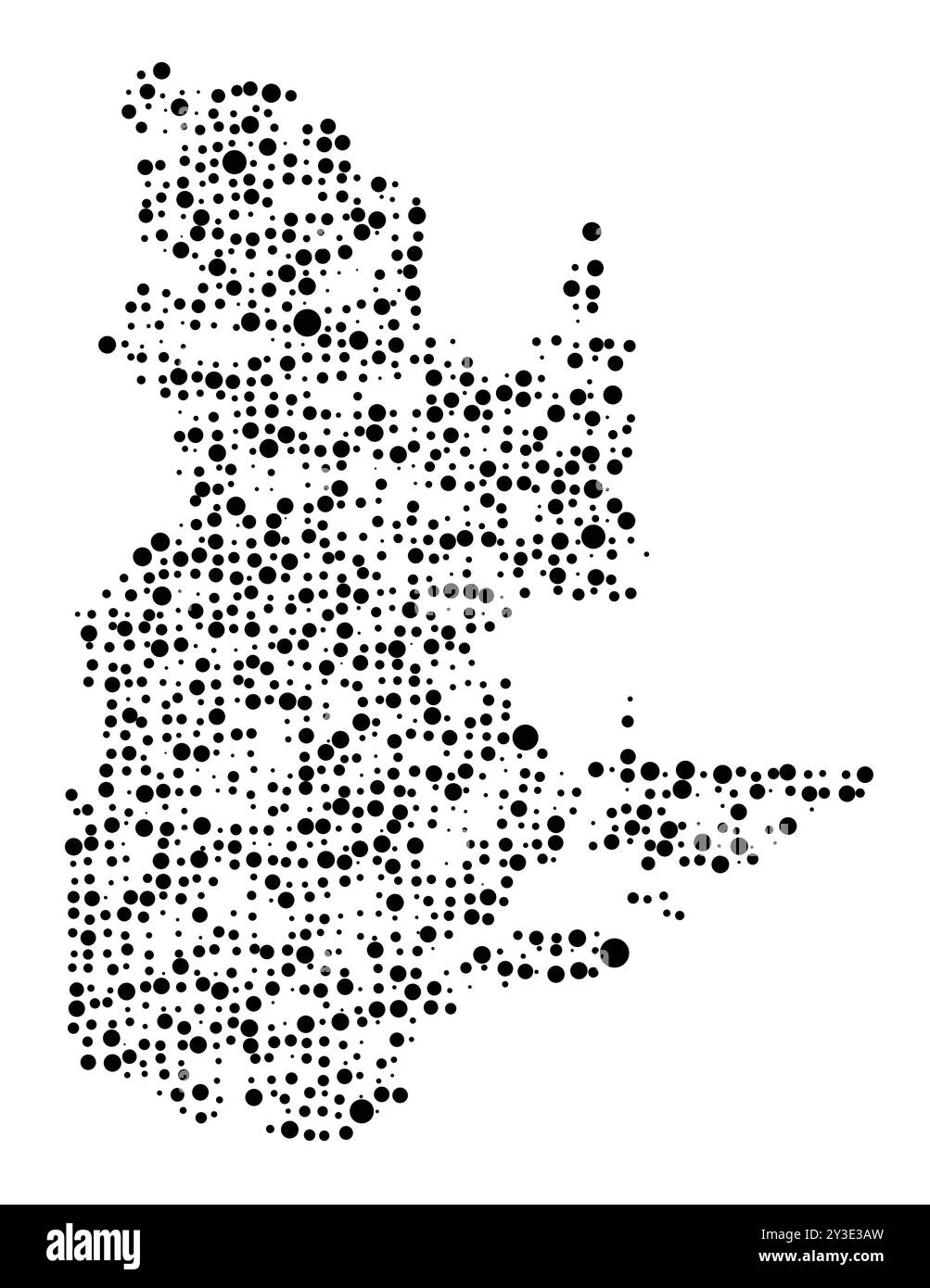 Symbolkarte der Provinz Quebec (Kanada), die das Gebiet mit einem Muster zufällig verteilter schwarzer Kreise unterschiedlicher Größe zeigt Stock Vektor