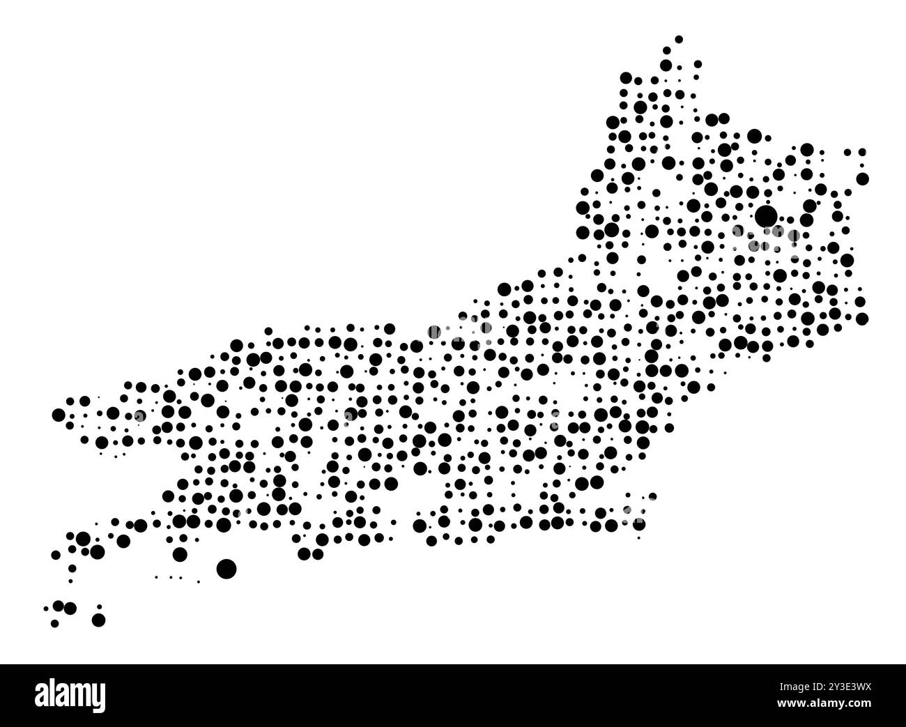 Symbolkarte des Bundesstaates Rio de Janeiro (Brasilien), die das Gebiet mit einem Muster zufällig verteilter schwarzer Kreise unterschiedlicher Größe zeigt Stock Vektor