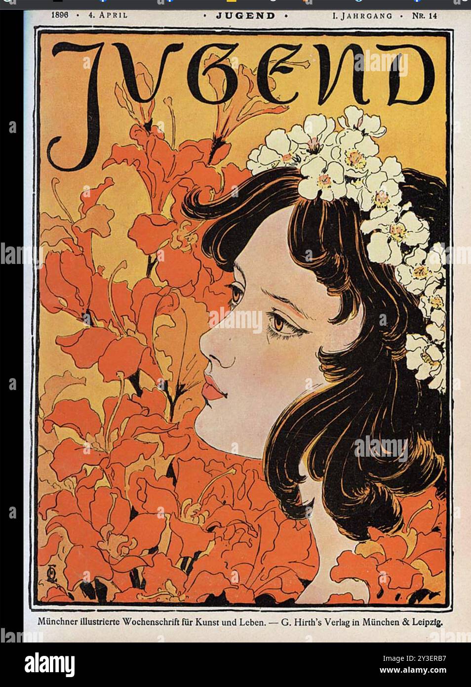 JUGENDSTIL deutscher künstlerischer Stil. Titelseite der Wochenzeitschrift Nr. 14 von 1896. Stockfoto